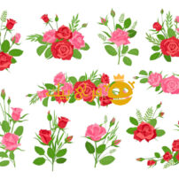 دسته گل رز کارتونی صورتی و قرمز