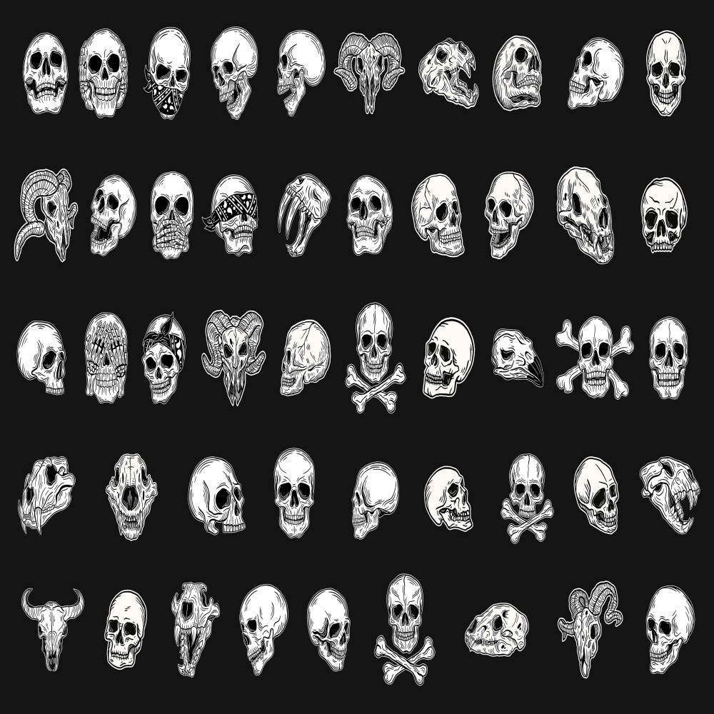 نقاشی مجموعه ای از جمجمه ها(set collection bundle hand drawn skull)