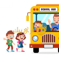 وکتور رفتن بچه ها به مدرسه با اتوبوس