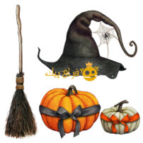 طرح آبرنگ نمادهای هالووین با دست کشیده شده