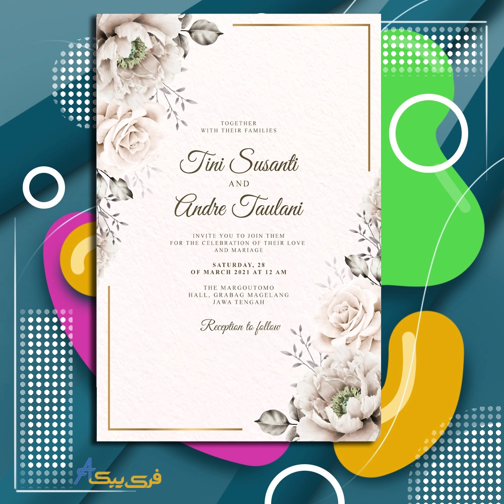 تم کارت عروسی گلدار زیبا(Beautiful floral wedding card theme)
