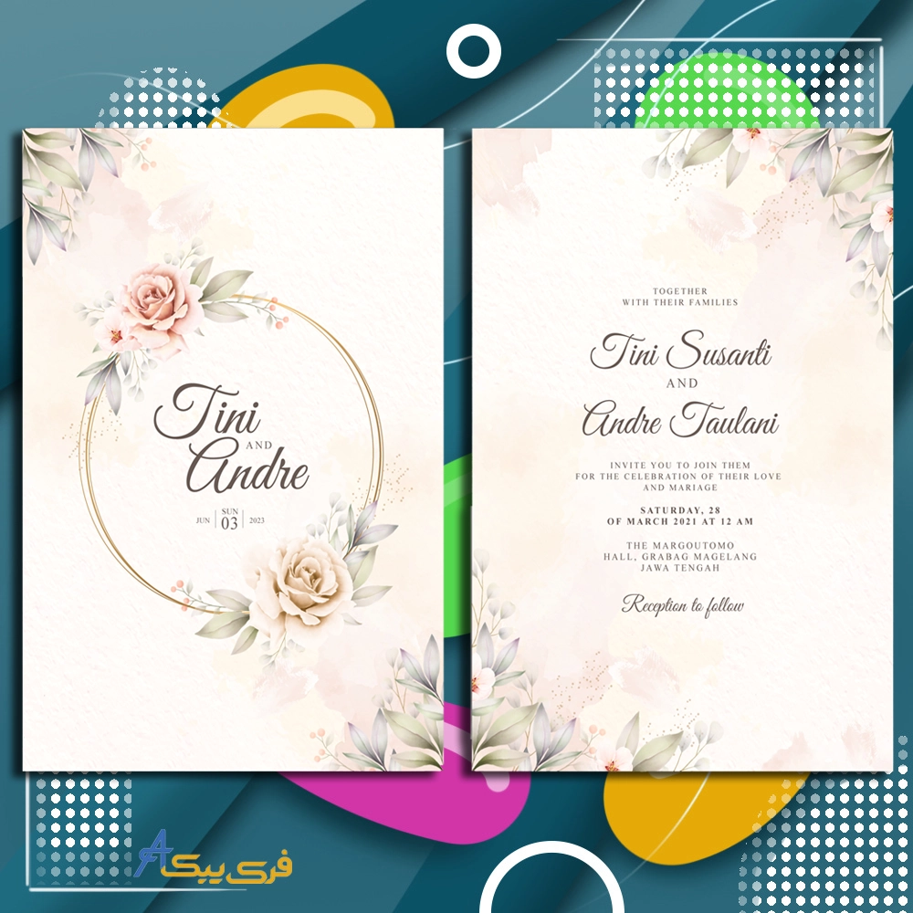 قالب ست کارت دعوت عروسی با آبرنگ(Watercolor wedding invitation card set template)