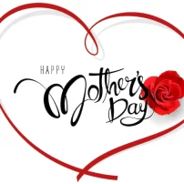 کارت تبریک روز مادر با متن خوشنویسی و گل رز قرمز و قلب ساخته شده از روبان