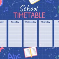 جدول زمانی مدرسه برنامه کلاس های هفتگی در پس زمینه تخته سیاه آبی