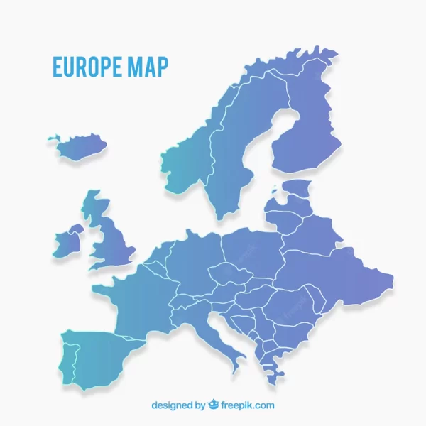 نقشه اروپا با رنگ ها به سبک تخت