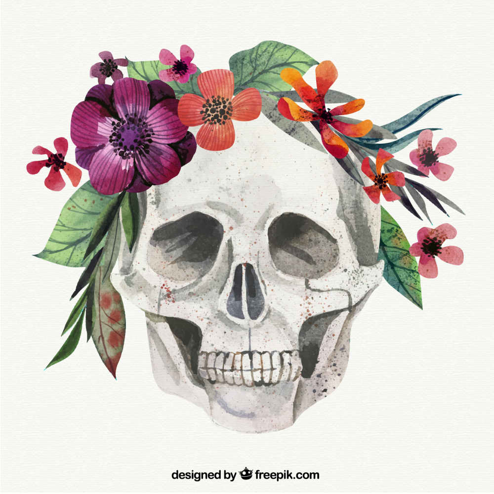 نقاشی جمجمه گلدار(Hand painted floral skull)