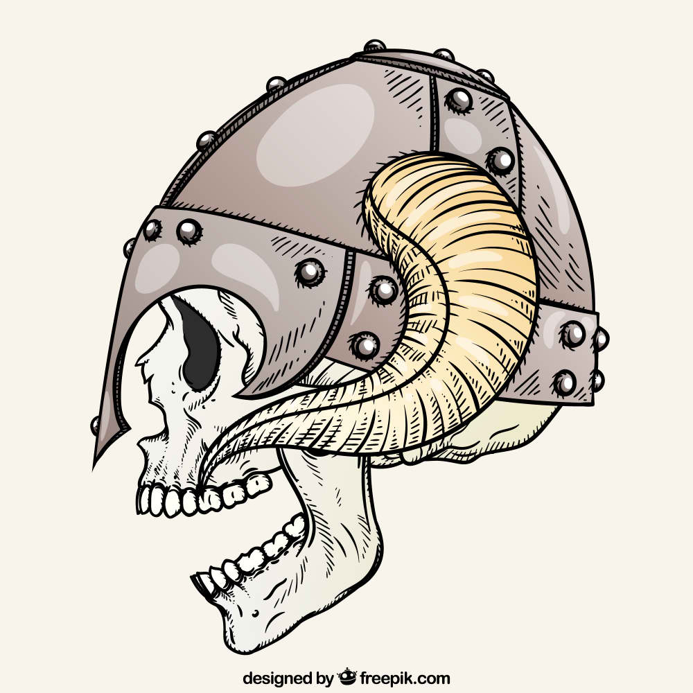 جمجمه با کلاه ایمنی شاخدار(Skull wearing a horned helmet)