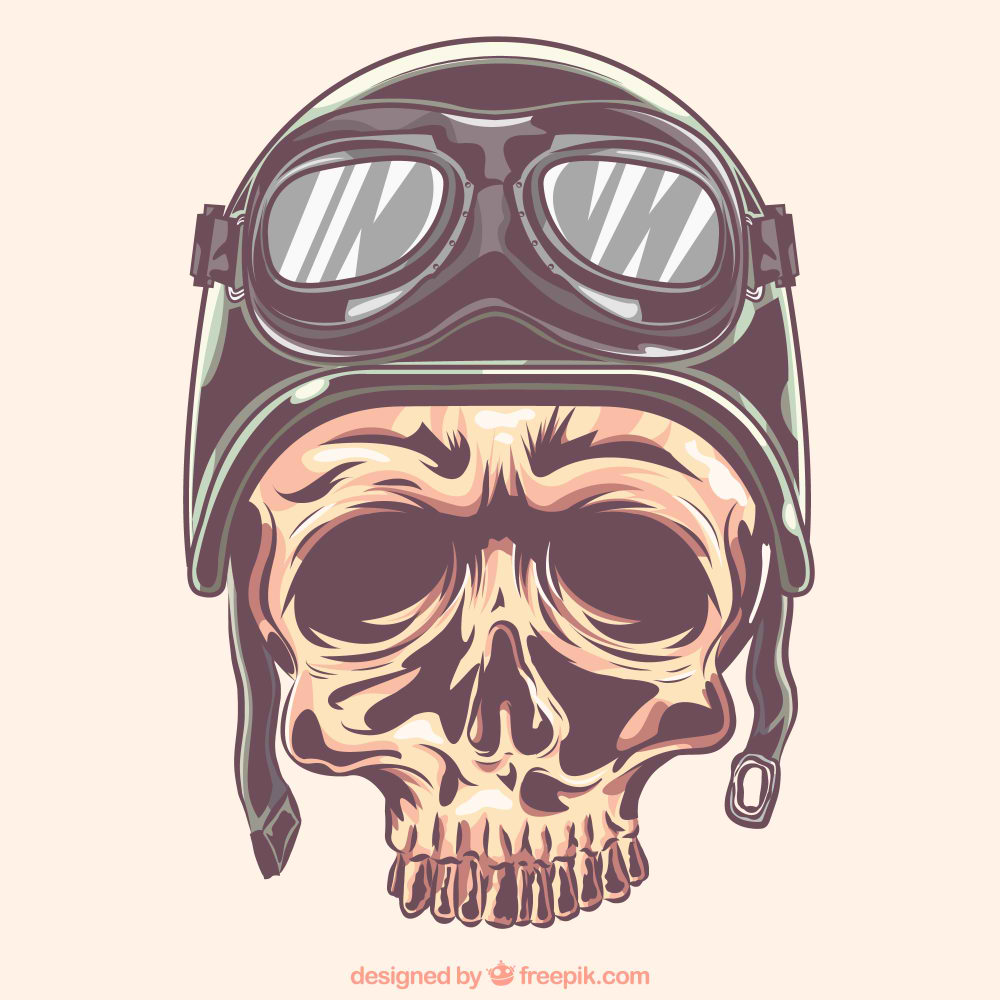 جمجمه با کلاه ایمنی و عینک دوچرخه سواری(Skull with helmet and biker glasses)