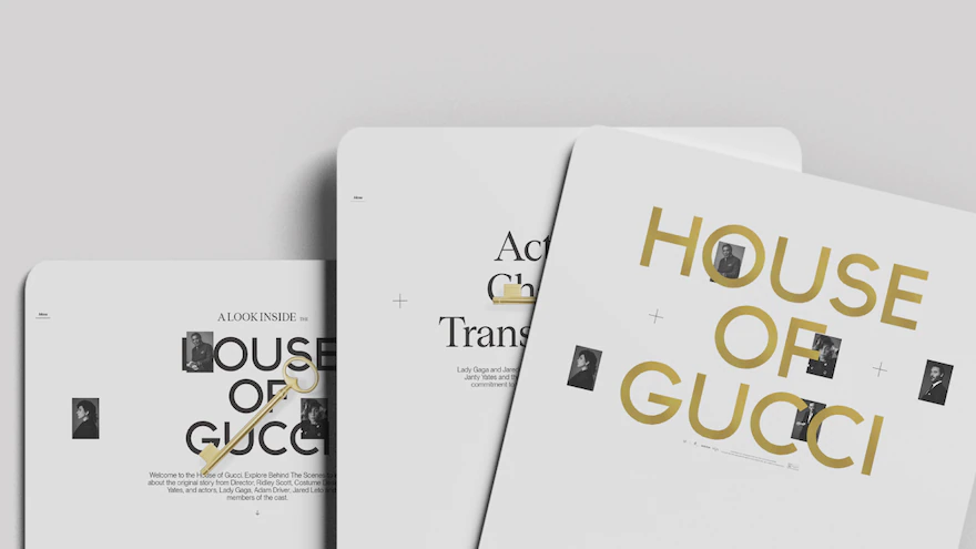 وب سایت House of Gucci طراحی شده با تکنیک سیاه و سفید