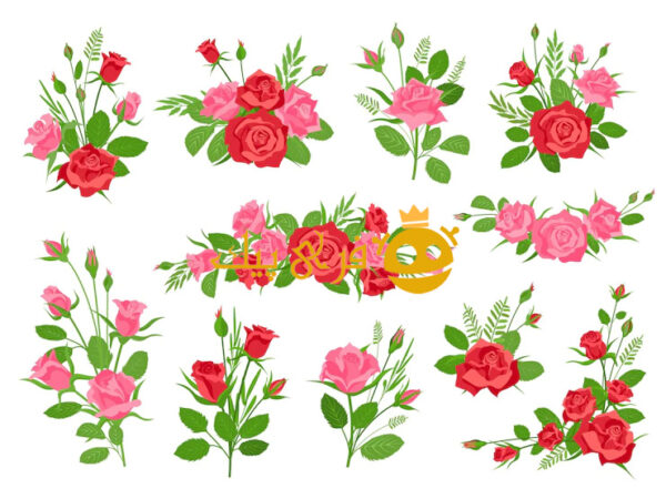 دسته گل رز کارتونی صورتی و قرمز