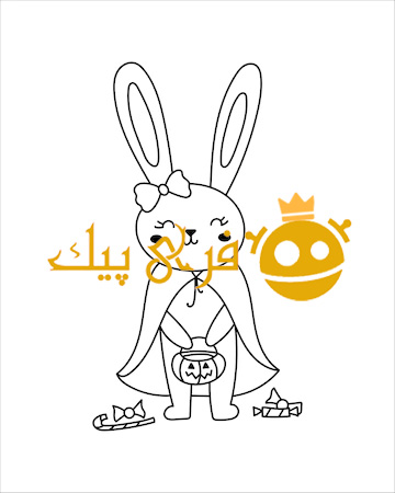 تصویر بی رنگ خرگوش با طراحی خطی بامزه کارتونی