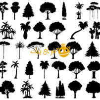 مجموعه ای از سیلوئت گیاه و درخت