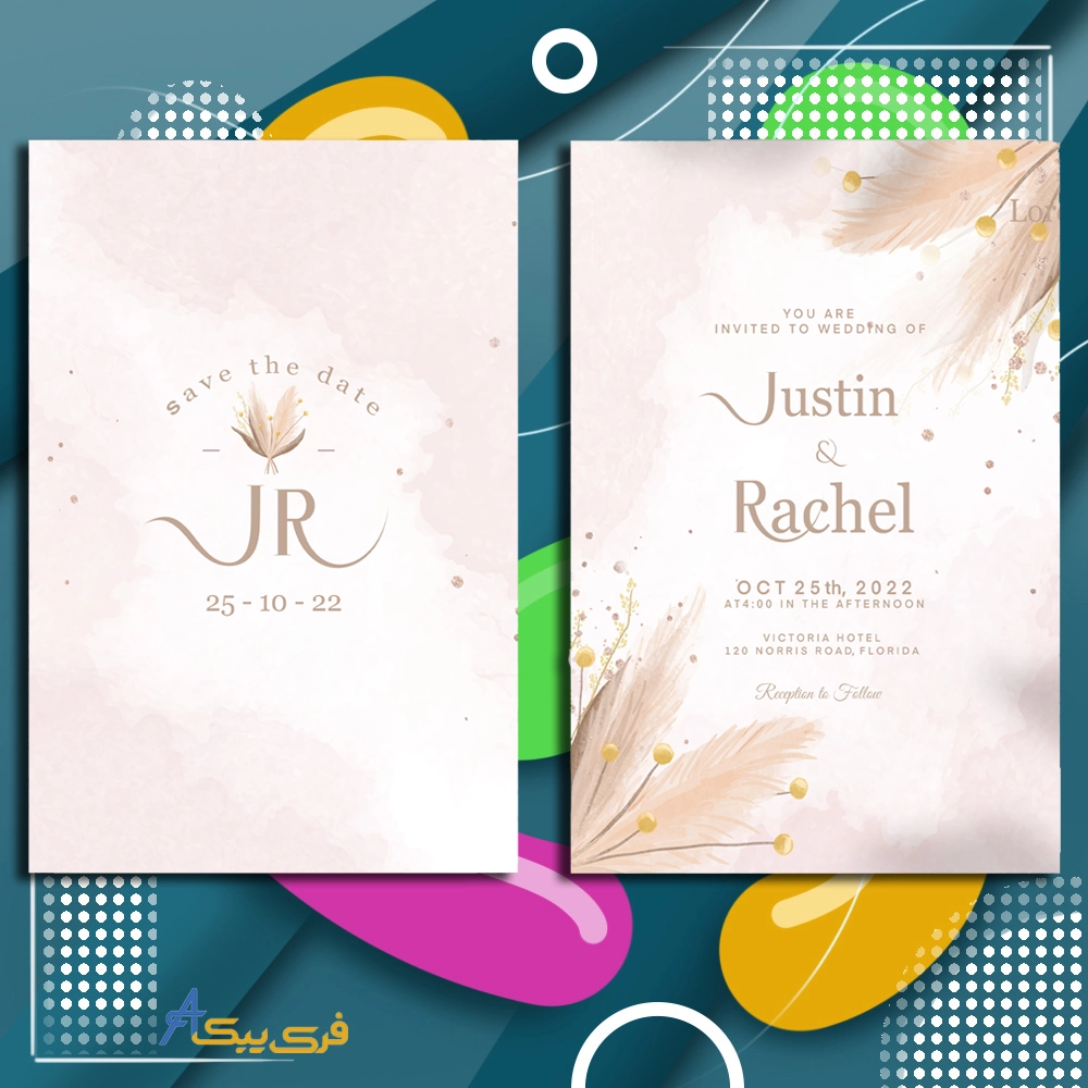 قالب دعوت عروسی با گل استوایی(Wedding invitation template with tropical flowers)