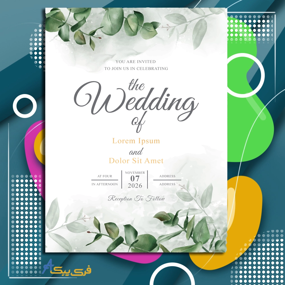 قالب کارت دعوت عروسی با آبرنگ(Watercolor wedding invitation card template)