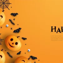 تصویر کدو تنبل و خفاش سه بعدی پس زمینه هالووین