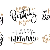 حروف تبریک جشن تولد با عناصر طراحی شده با دست