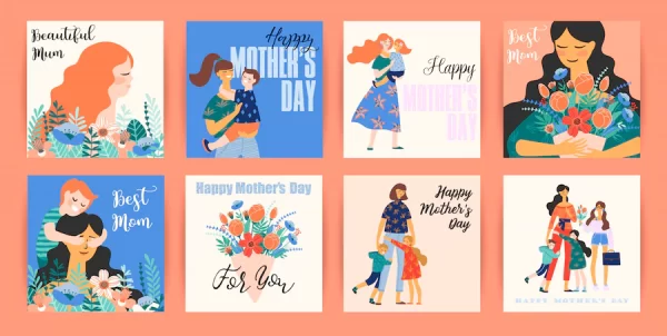 روز مادر مبارک. قالب های وکتور با زنان و کودکان
