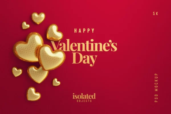 موکاپ پس‌زمینه روز ولنتاین مبارک با نمای بالای قلب‌های عاشقانه تزئینی