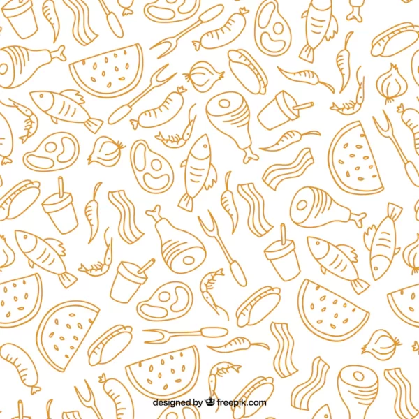 الگوی باربیکیو و مواد غذایی طراحی شده با دست