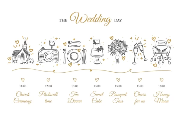 جدول زمانی عروسی کشیده شده با دست
