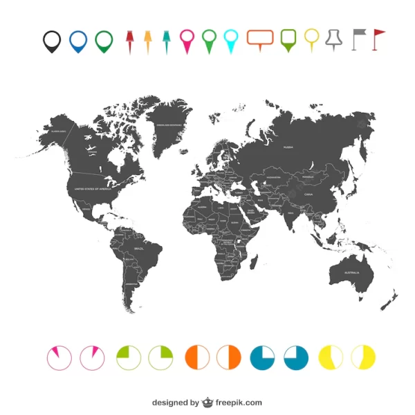نقشه جهان با عناصر اینفوگرافیک