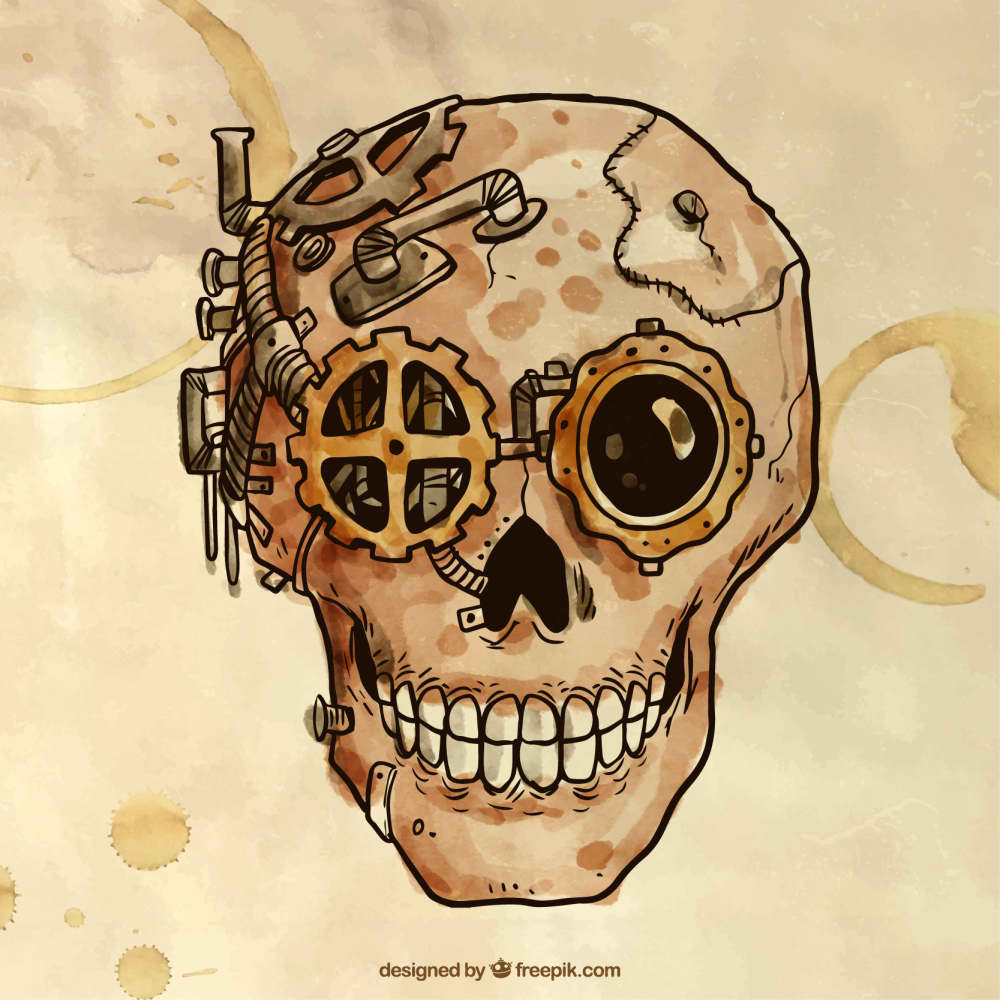 نقاشی جمجمه استیمپانک(Hand painted steampunk cranium)