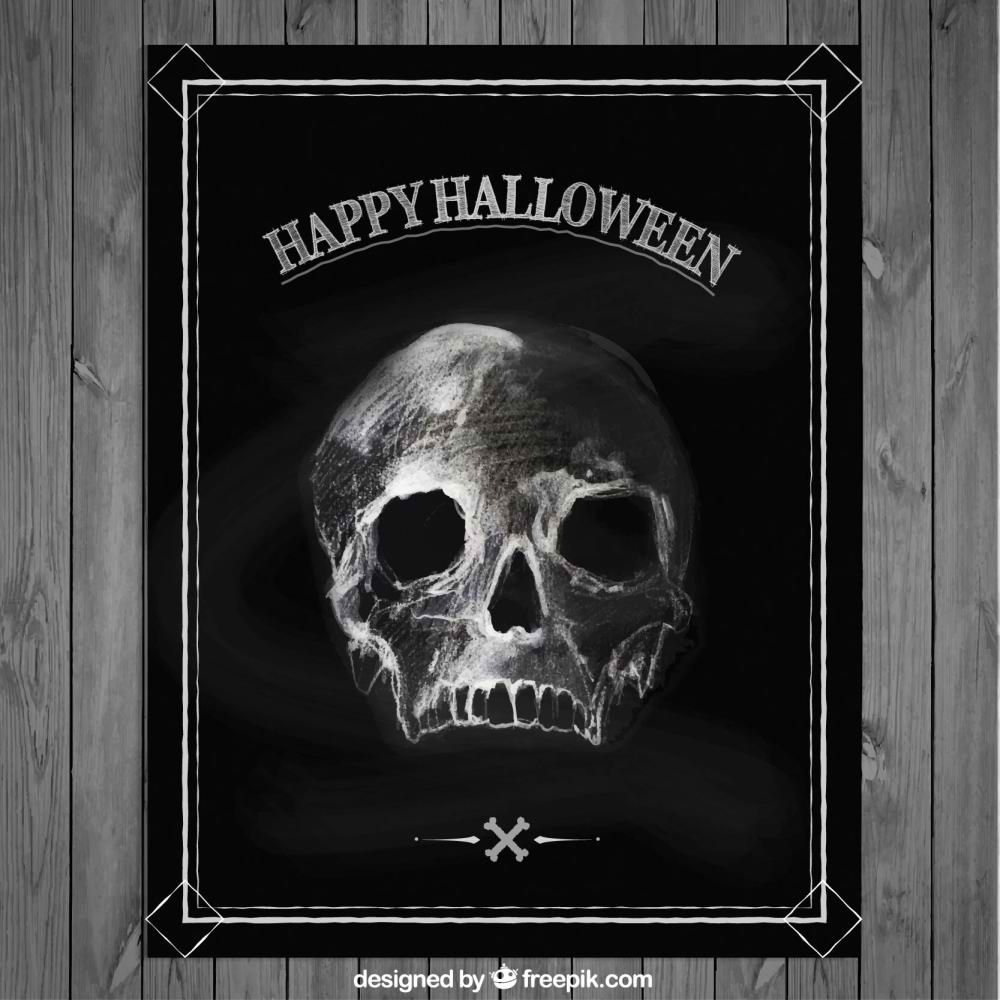 نقاشی پوستر هالووین با جمجمه(Halloween poster with a hand drawn skull)